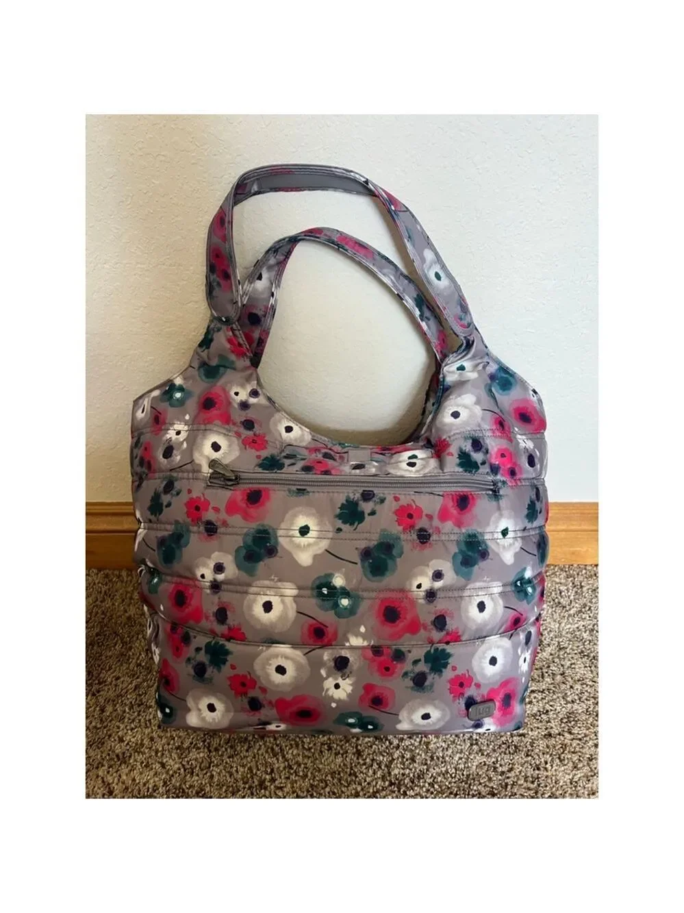 Women's Lug One Size Grey Pink Floral Puffer Hobo Bag